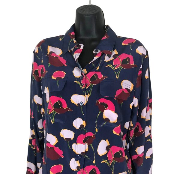 Equipment Femme Signature Floral Print 100% Silk Blouse Size M - Picture 3 of 7